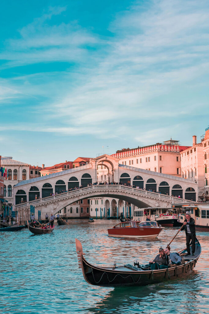 Bridge in Venice with gondolas